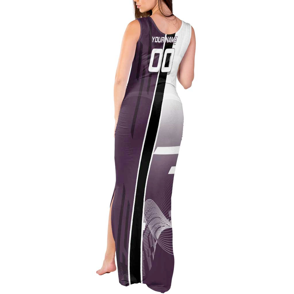 Personalized Shinazugawa Genya Demon Slayer Badminton Tank Maxi Dress with Racket Action Pose and Purple Black Graphic Design - The Mazicc