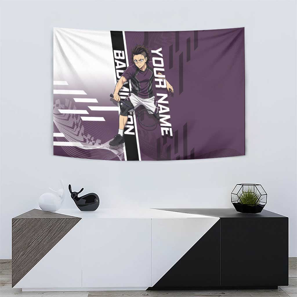 Personalized Shinazugawa Genya Demon Slayer Badminton Tapestry with Racket Action Pose and Purple Black Graphic Design - The Mazicc