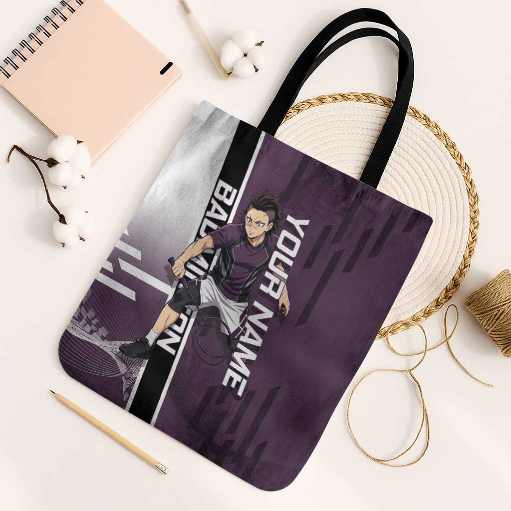 Personalized Shinazugawa Genya Demon Slayer Badminton Tote Bag with Racket Action Pose and Purple Black Graphic Design - The Mazicc