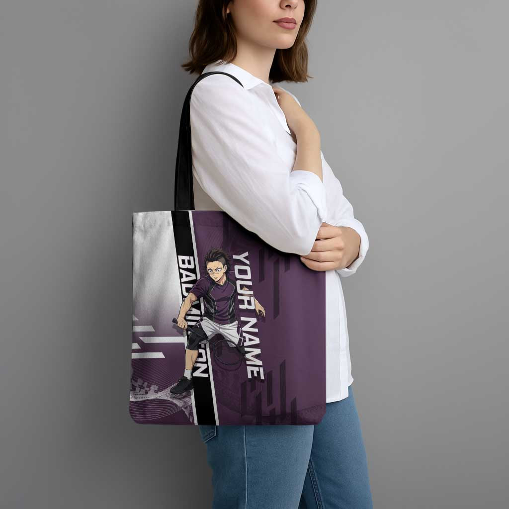Personalized Shinazugawa Genya Demon Slayer Badminton Tote Bag with Racket Action Pose and Purple Black Graphic Design - The Mazicc