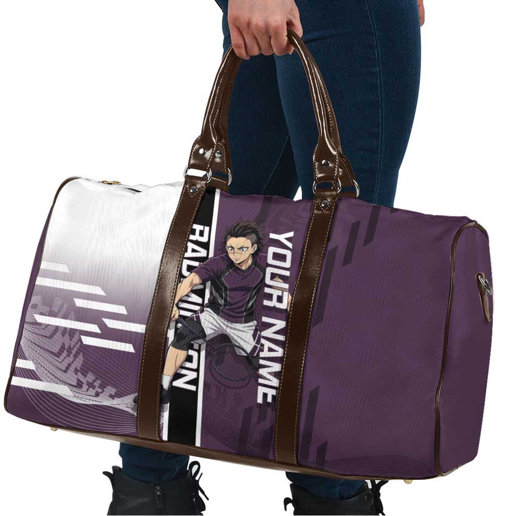 Personalized Shinazugawa Genya Demon Slayer Badminton Travel Bag with Racket Action Pose and Purple Black Graphic Design - The Mazicc