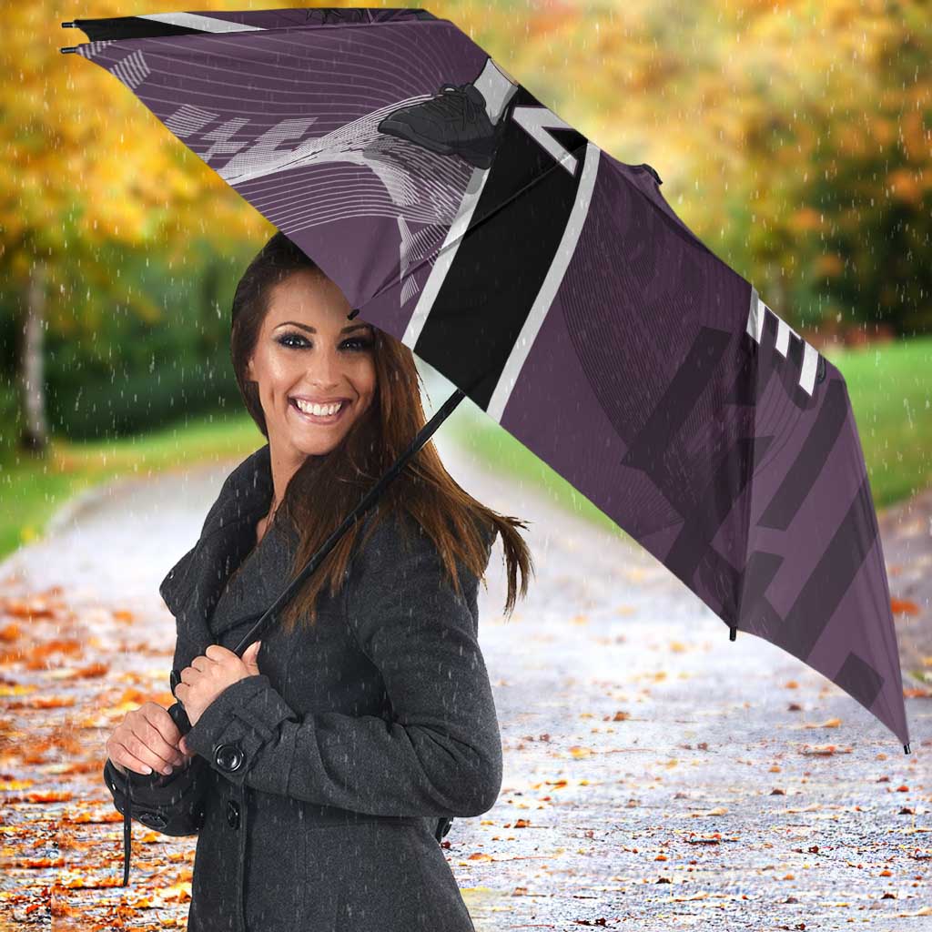 Personalized Shinazugawa Genya Demon Slayer Badminton Umbrella with Racket Action Pose and Purple Black Graphic Design - The Mazicc