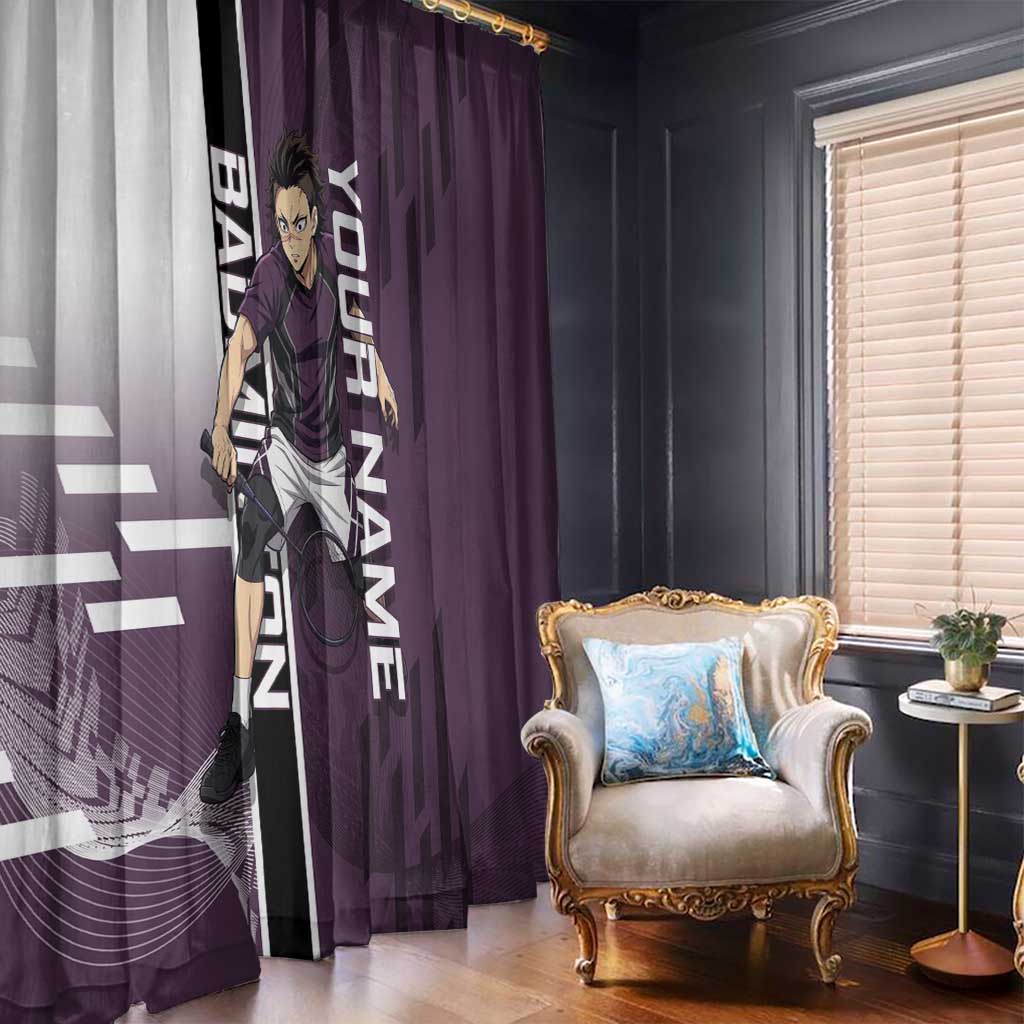 Personalized Shinazugawa Genya Demon Slayer Badminton Window Curtain with Racket Action Pose and Purple Black Graphic Design - The Mazicc