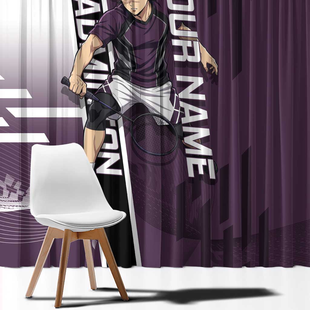 Personalized Shinazugawa Genya Demon Slayer Badminton Window Curtain with Racket Action Pose and Purple Black Graphic Design - The Mazicc