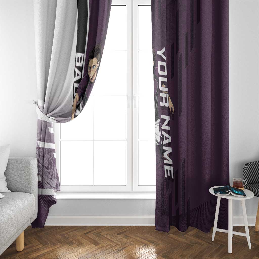 Personalized Shinazugawa Genya Demon Slayer Badminton Window Curtain with Racket Action Pose and Purple Black Graphic Design - The Mazicc