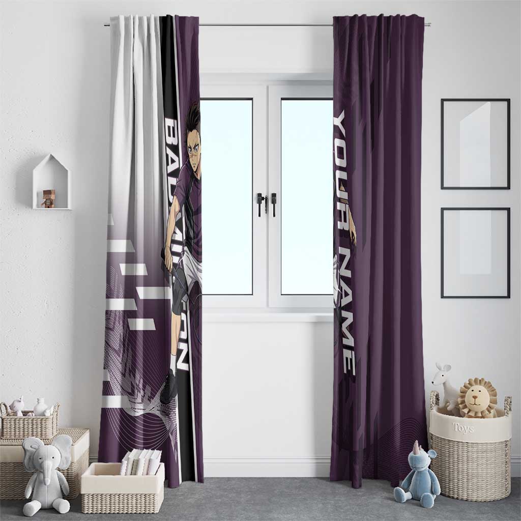 Personalized Shinazugawa Genya Demon Slayer Badminton Window Curtain with Racket Action Pose and Purple Black Graphic Design - The Mazicc