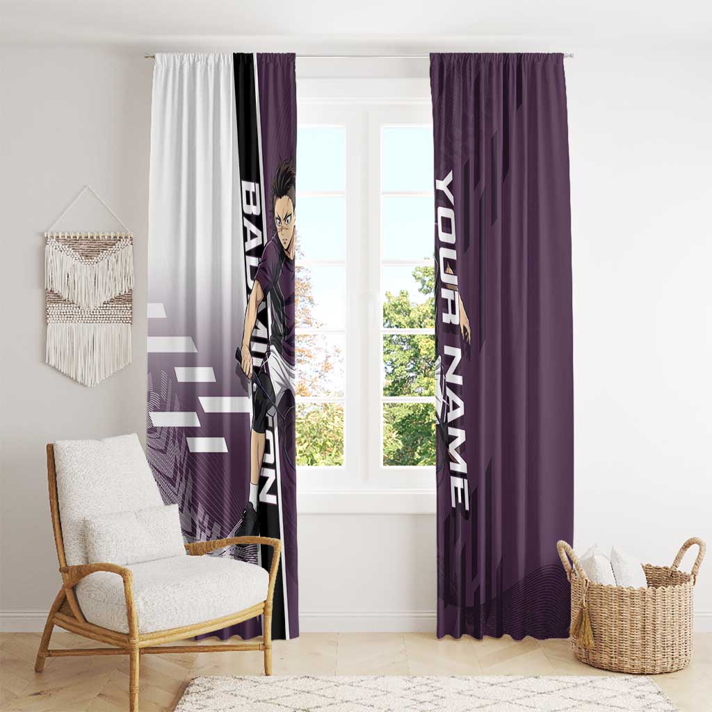 Personalized Shinazugawa Genya Demon Slayer Badminton Window Curtain with Racket Action Pose and Purple Black Graphic Design - The Mazicc