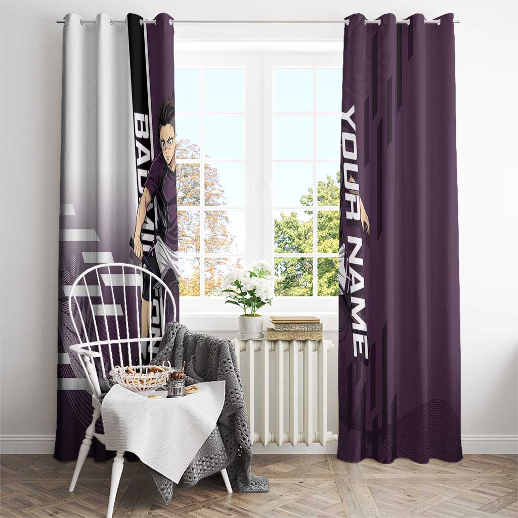 Personalized Shinazugawa Genya Demon Slayer Badminton Window Curtain with Racket Action Pose and Purple Black Graphic Design - The Mazicc