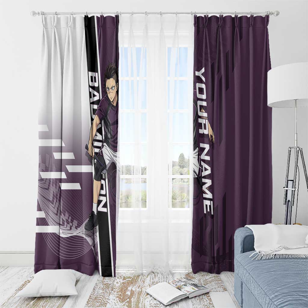 Personalized Shinazugawa Genya Demon Slayer Badminton Window Curtain with Racket Action Pose and Purple Black Graphic Design - The Mazicc