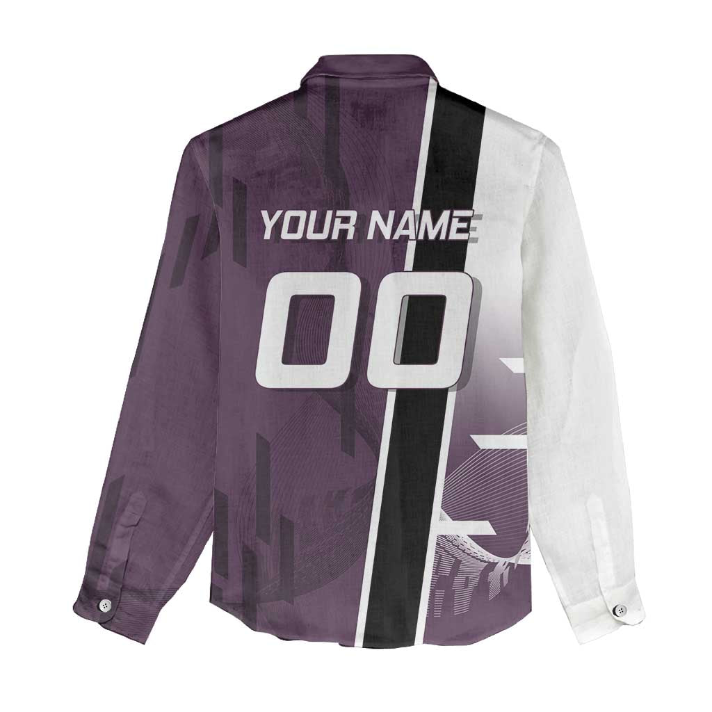 Personalized Shinazugawa Genya Demon Slayer Badminton Women Casual Shirt with Racket Action Pose and Purple Black Graphic Design - The Mazicc