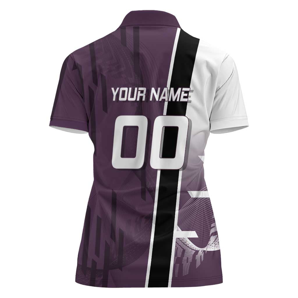 Personalized Shinazugawa Genya Demon Slayer Badminton Women Polo Shirt with Racket Action Pose and Purple Black Graphic Design - The Mazicc