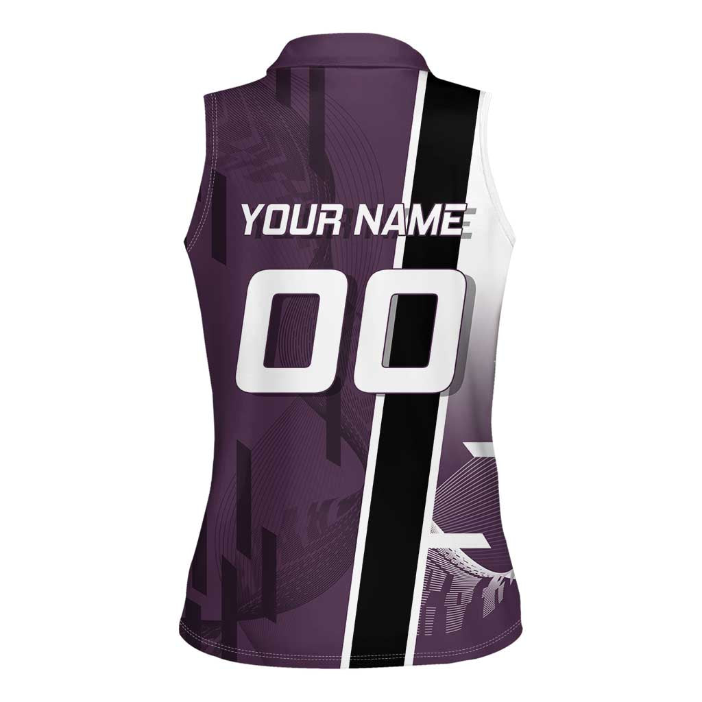 Personalized Shinazugawa Genya Demon Slayer Badminton Women Sleeveless Polo Shirt with Racket Action Pose and Purple Black Graphic Design - The Mazicc