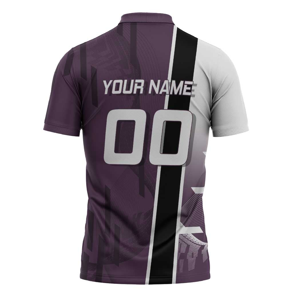 Personalized Shinazugawa Genya Demon Slayer Badminton Zipper Polo Shirt with Racket Action Pose and Purple Black Graphic Design - The Mazicc