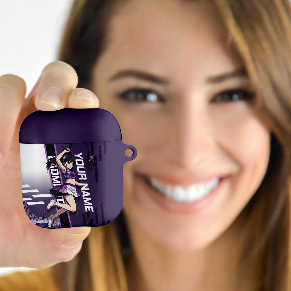 Personalized Shinazugawa Genya Demon Slayer Badminton AirPods Case with Racket Action Pose and Purple White Graphic Design - The Mazicc