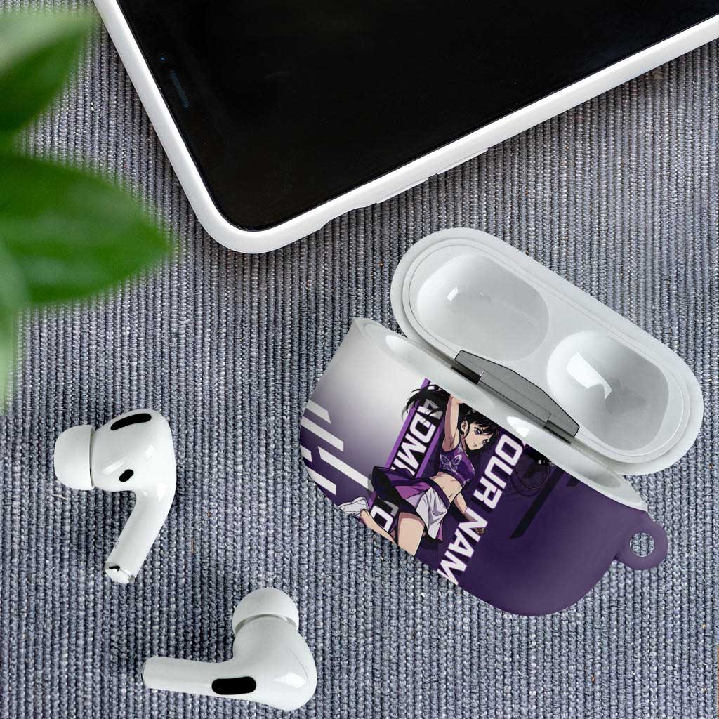 Personalized Shinazugawa Genya Demon Slayer Badminton AirPods Case with Racket Action Pose and Purple White Graphic Design - The Mazicc