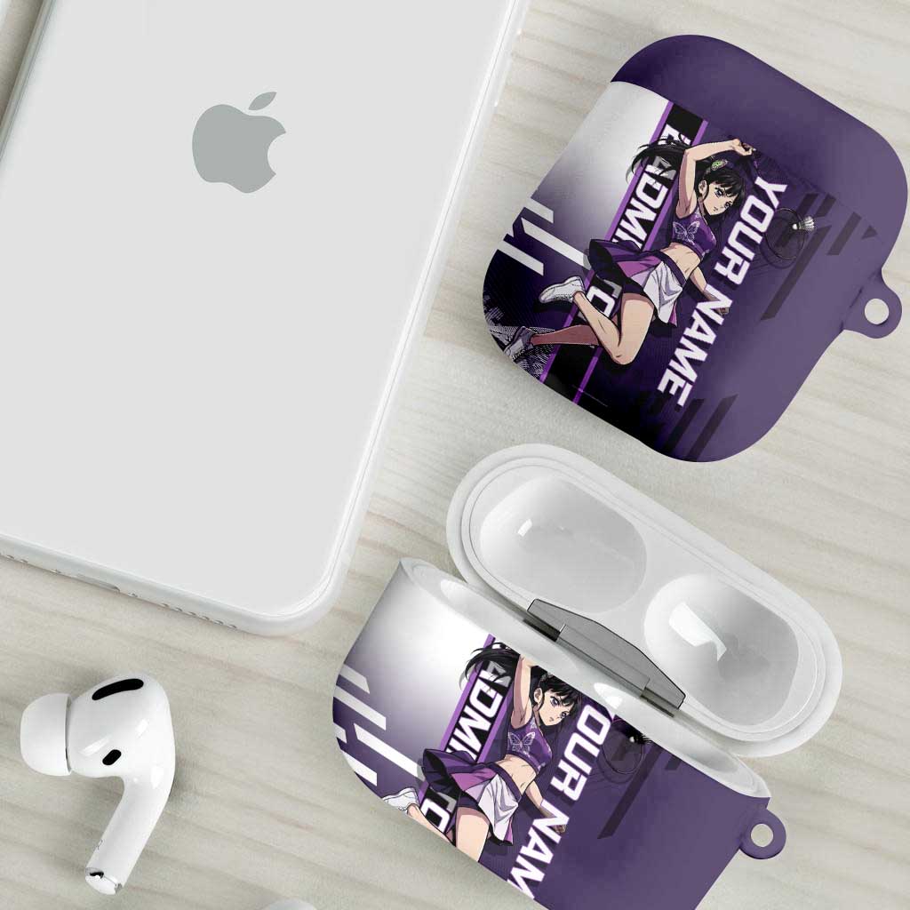 Personalized Shinazugawa Genya Demon Slayer Badminton AirPods Case with Racket Action Pose and Purple White Graphic Design - The Mazicc