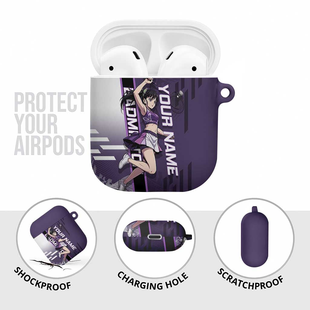 Personalized Shinazugawa Genya Demon Slayer Badminton AirPods Case with Racket Action Pose and Purple White Graphic Design - The Mazicc