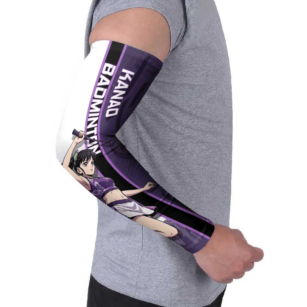 Personalized Shinazugawa Genya Demon Slayer Badminton Arm Sleeves with Racket Action Pose and Purple White Graphic Design - The Mazicc