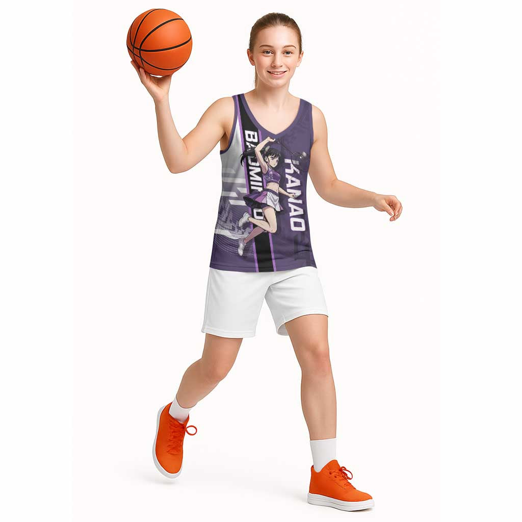 Personalized Shinazugawa Genya Demon Slayer Badminton Basketball Jersey with Racket Action Pose and Purple White Graphic Design - The Mazicc