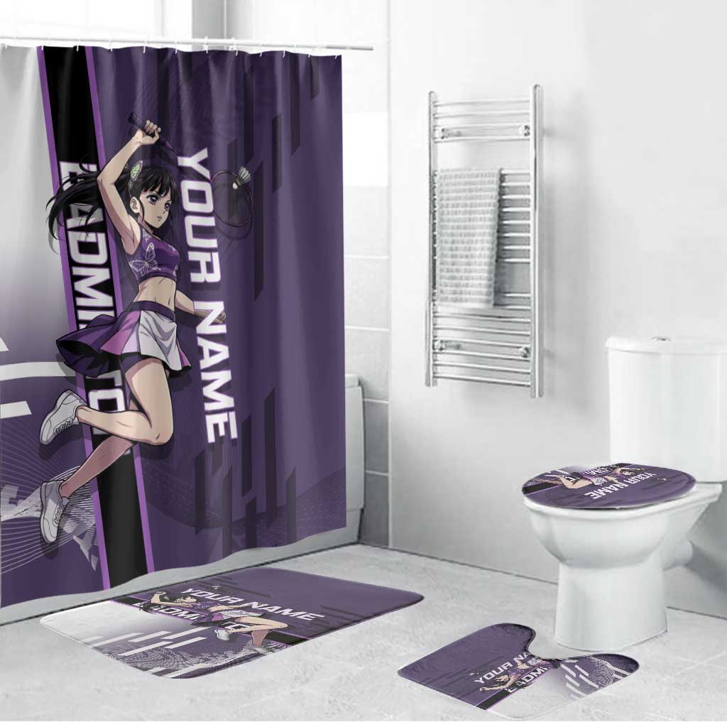Personalized Shinazugawa Genya Demon Slayer Badminton Bathroom Set with Racket Action Pose and Purple White Graphic Design - The Mazicc