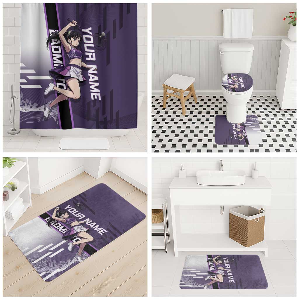 Personalized Shinazugawa Genya Demon Slayer Badminton Bathroom Set with Racket Action Pose and Purple White Graphic Design - The Mazicc