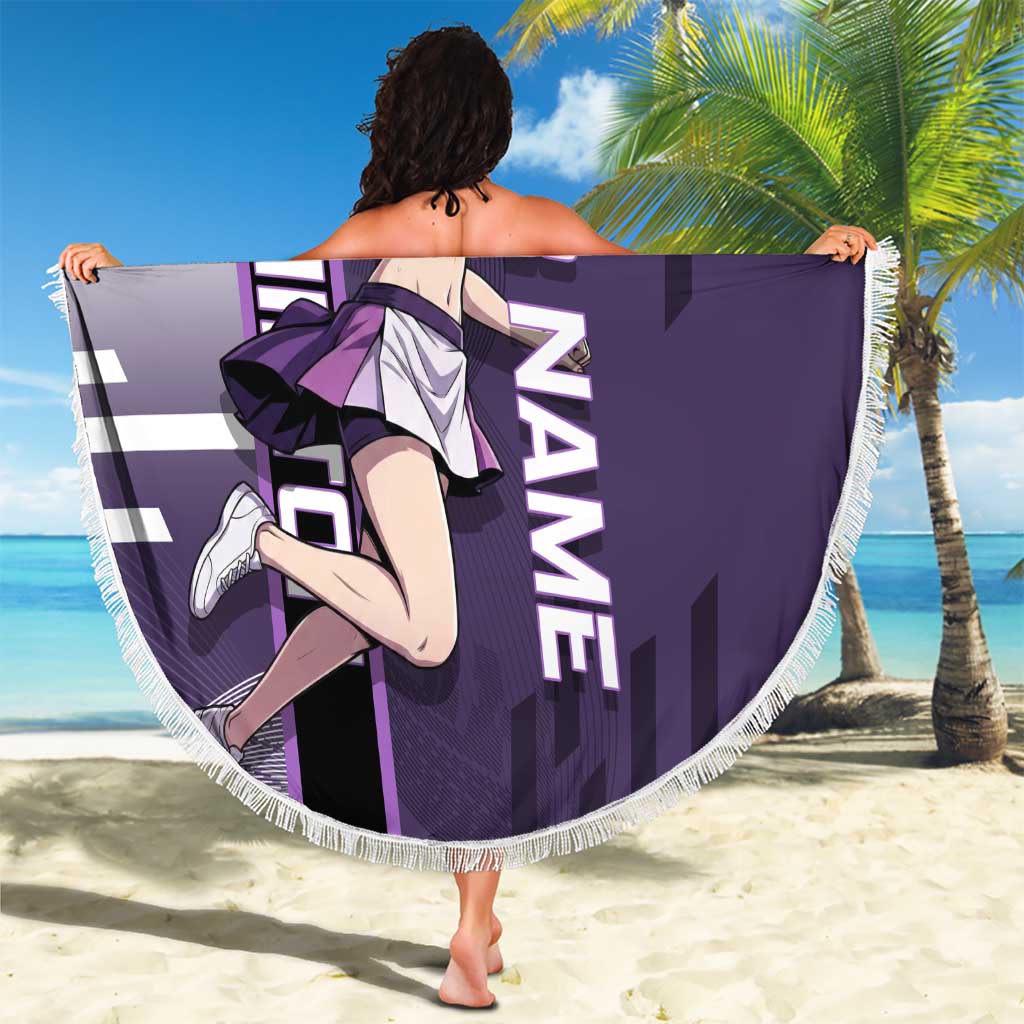 Personalized Shinazugawa Genya Demon Slayer Badminton Beach Blanket with Racket Action Pose and Purple White Graphic Design - The Mazicc