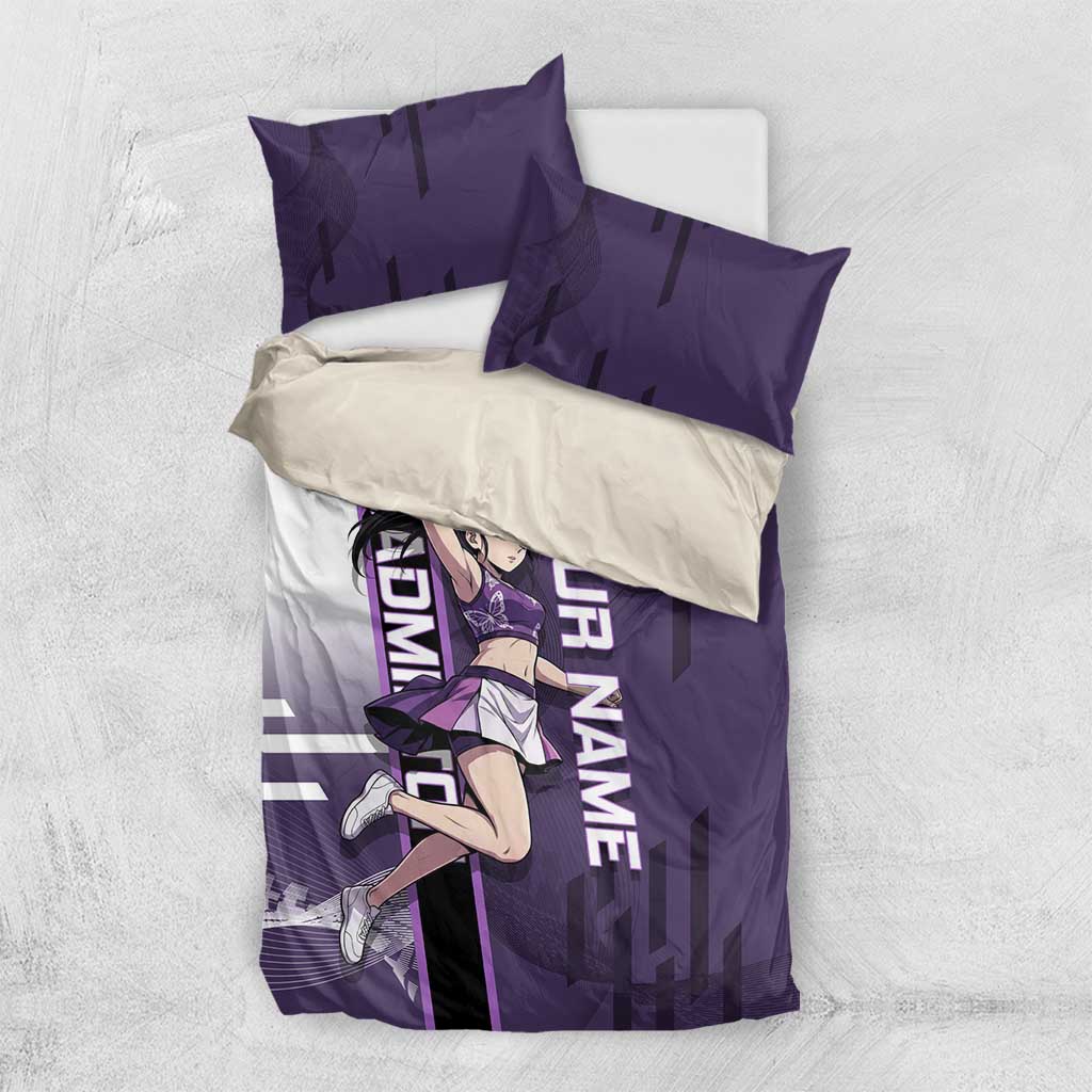 Personalized Shinazugawa Genya Demon Slayer Badminton Bedding Set with Racket Action Pose and Purple White Graphic Design - The Mazicc
