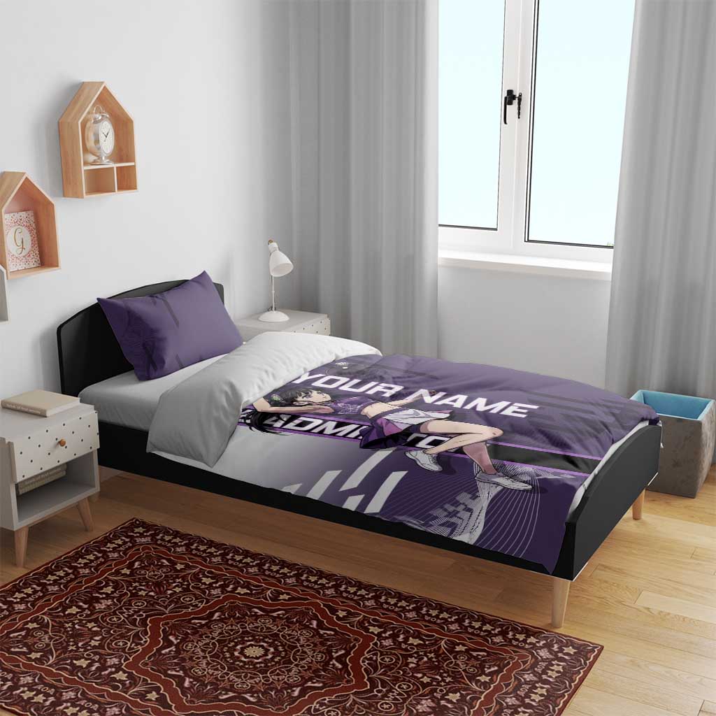 Personalized Shinazugawa Genya Demon Slayer Badminton Bedding Set with Racket Action Pose and Purple White Graphic Design - The Mazicc