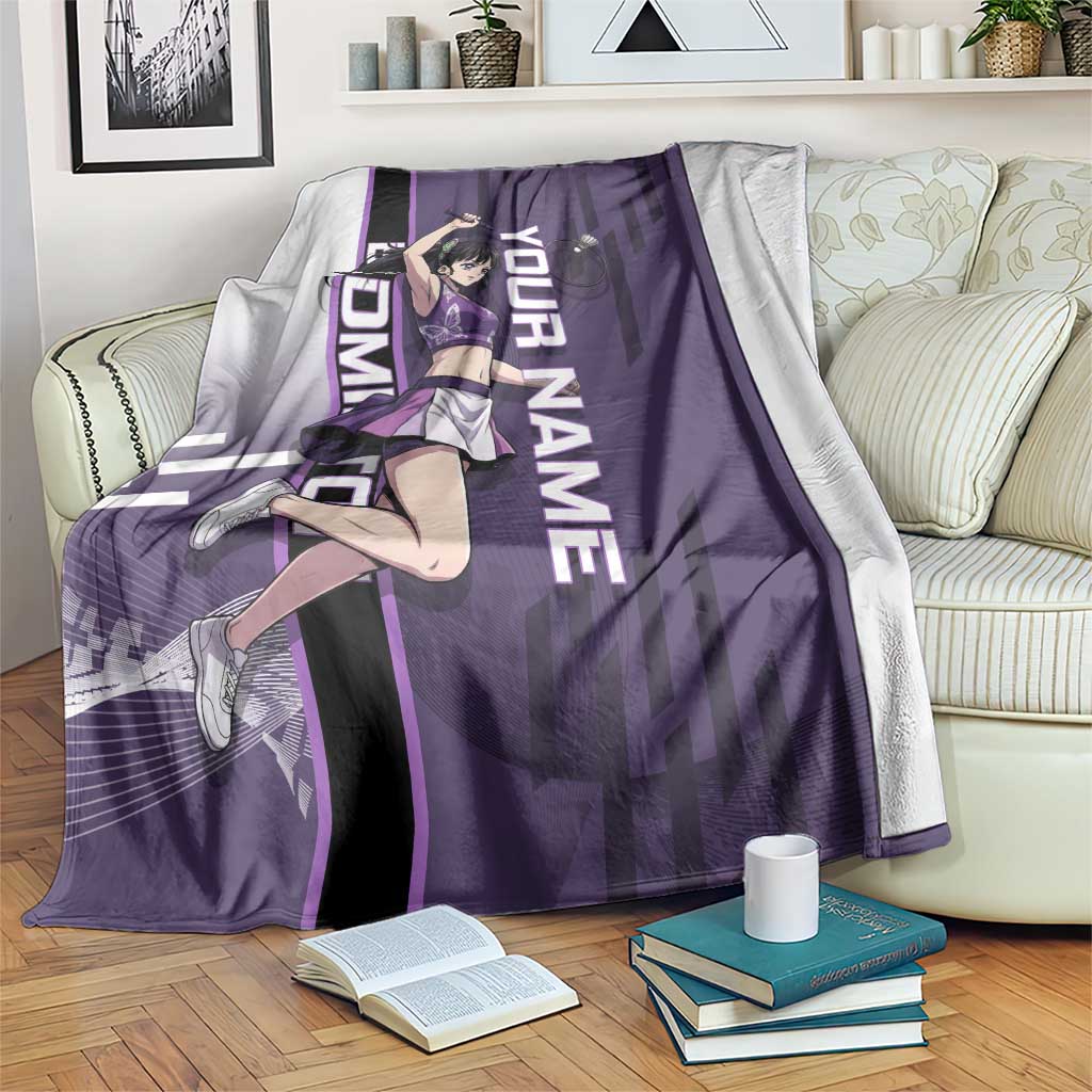 Personalized Shinazugawa Genya Demon Slayer Badminton Blanket with Racket Action Pose and Purple White Graphic Design - The Mazicc