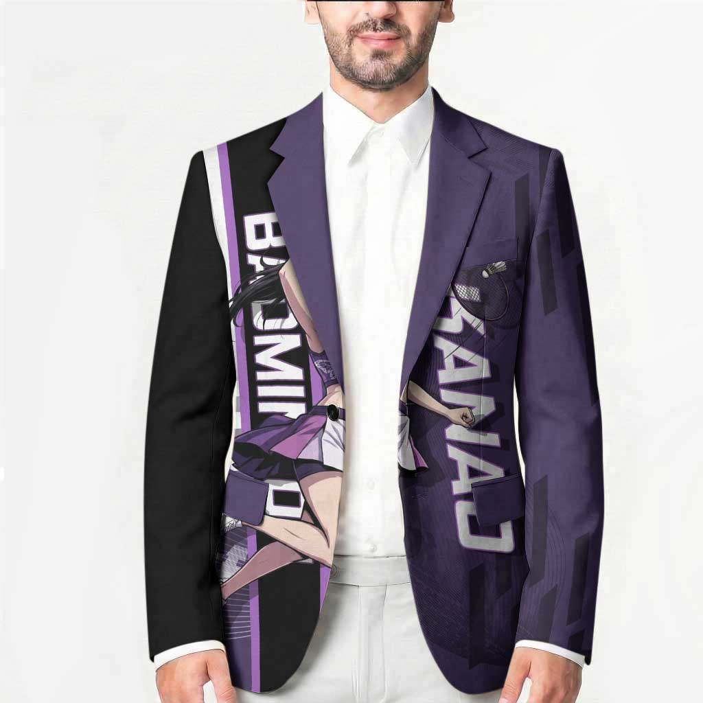 Personalized Shinazugawa Genya Demon Slayer Badminton Blazer with Racket Action Pose and Purple White Graphic Design - The Mazicc