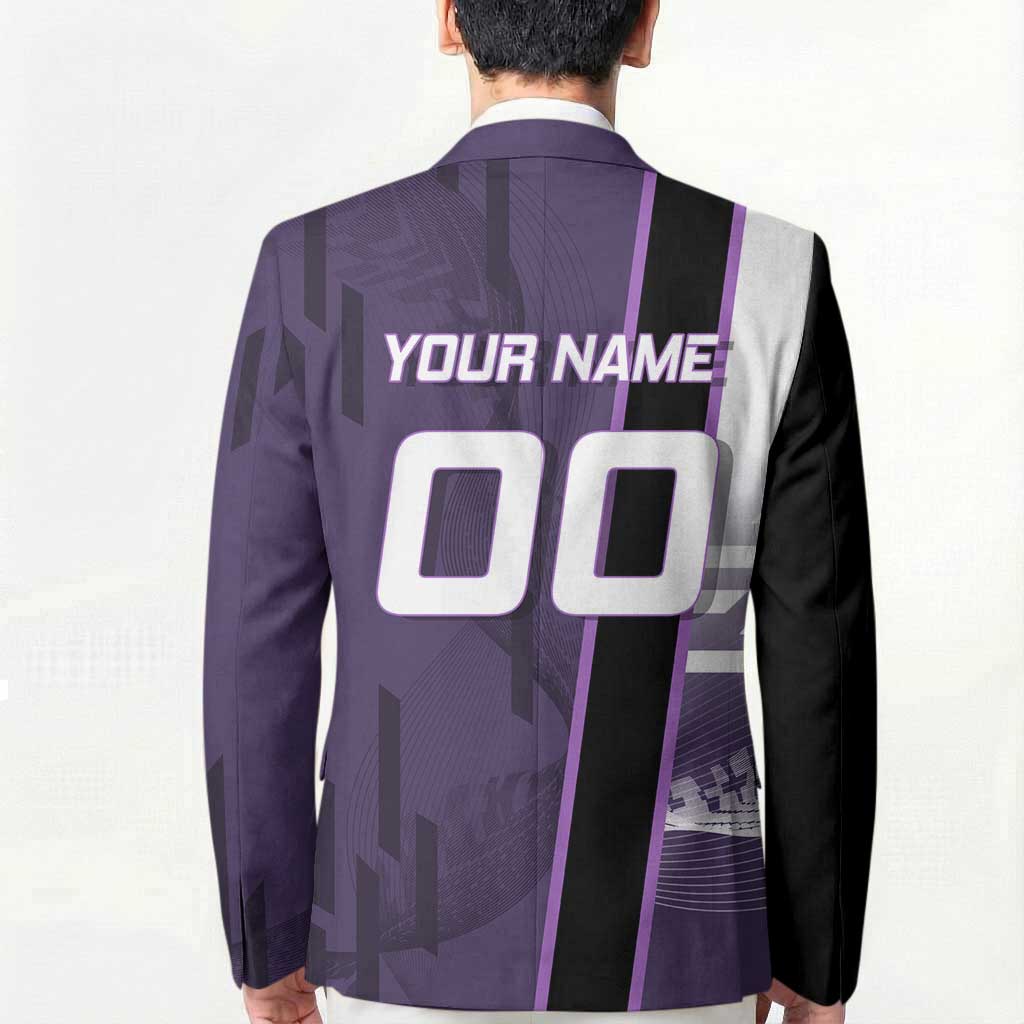 Personalized Shinazugawa Genya Demon Slayer Badminton Blazer with Racket Action Pose and Purple White Graphic Design - The Mazicc