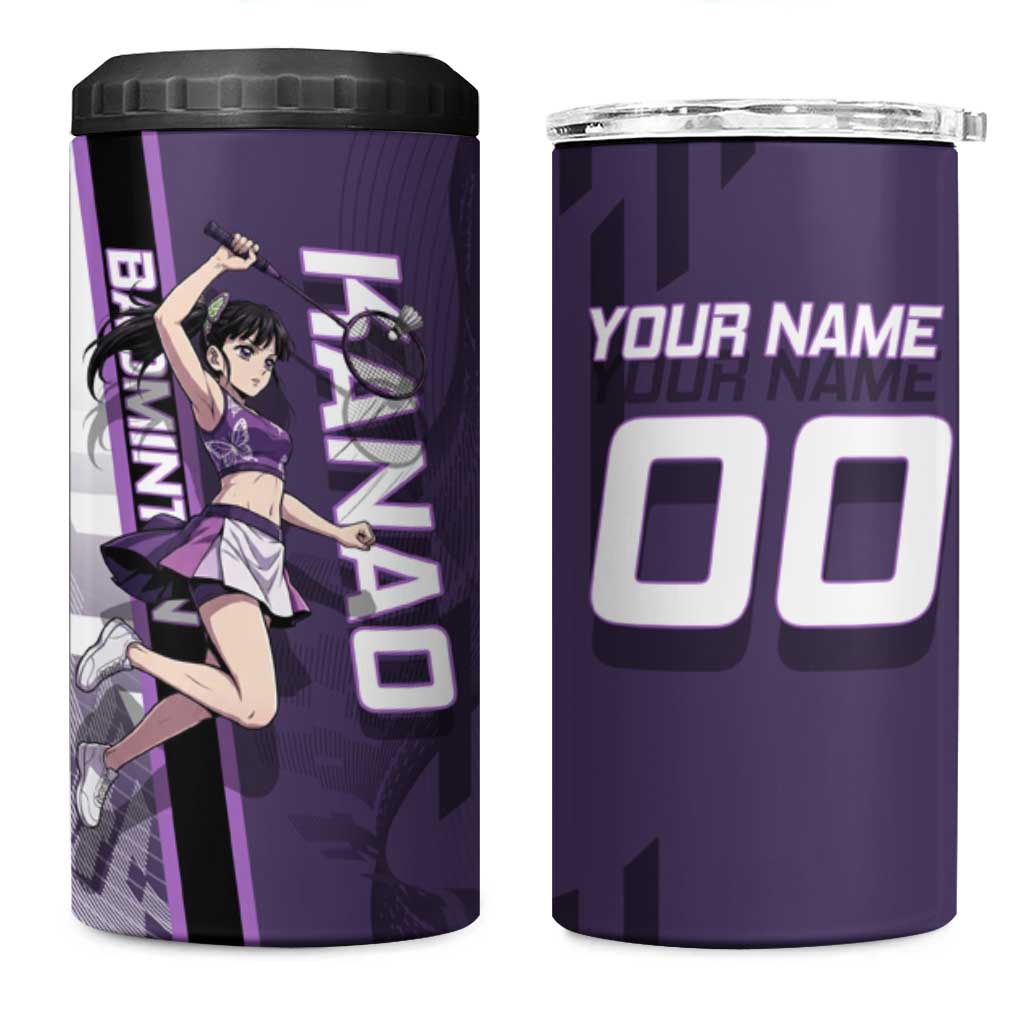 Personalized Shinazugawa Genya Demon Slayer Badminton 4 in 1 Can Cooler Tumbler with Racket Action Pose and Purple White Graphic Design - The Mazicc