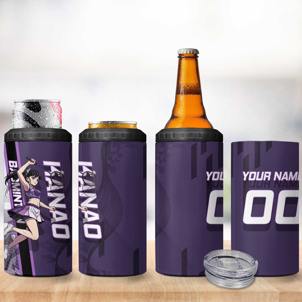 Personalized Shinazugawa Genya Demon Slayer Badminton 4 in 1 Can Cooler Tumbler with Racket Action Pose and Purple White Graphic Design - The Mazicc