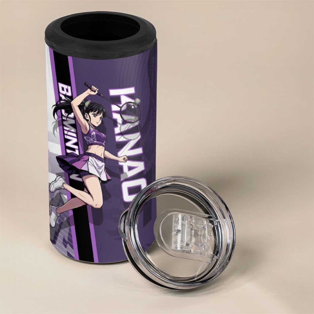 Personalized Shinazugawa Genya Demon Slayer Badminton 4 in 1 Can Cooler Tumbler with Racket Action Pose and Purple White Graphic Design - The Mazicc