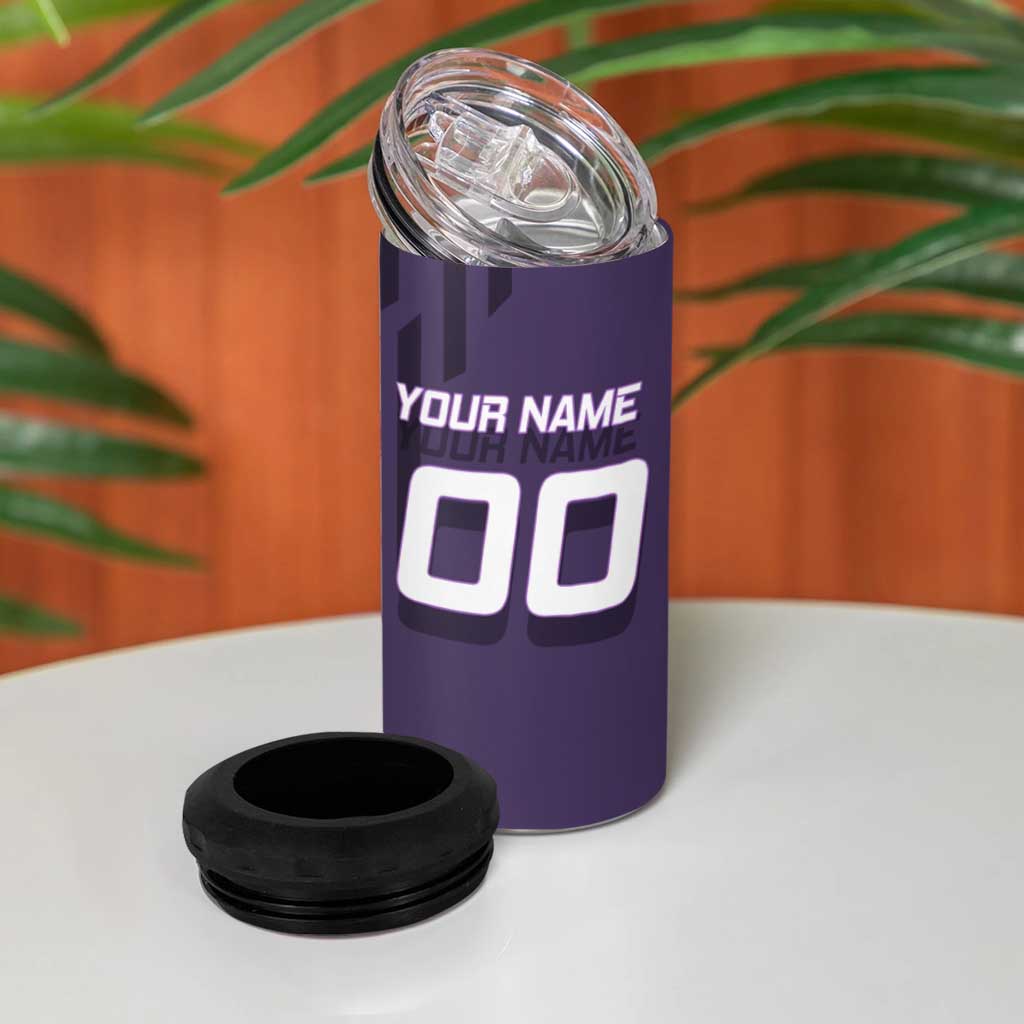 Personalized Shinazugawa Genya Demon Slayer Badminton 4 in 1 Can Cooler Tumbler with Racket Action Pose and Purple White Graphic Design - The Mazicc