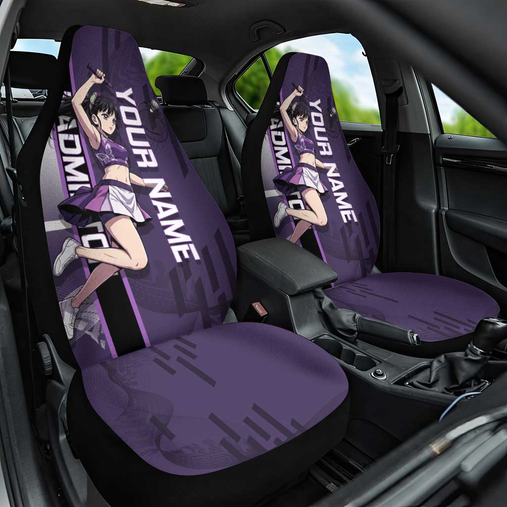 Personalized Shinazugawa Genya Demon Slayer Badminton Car Seat Cover with Racket Action Pose and Purple White Graphic Design - The Mazicc