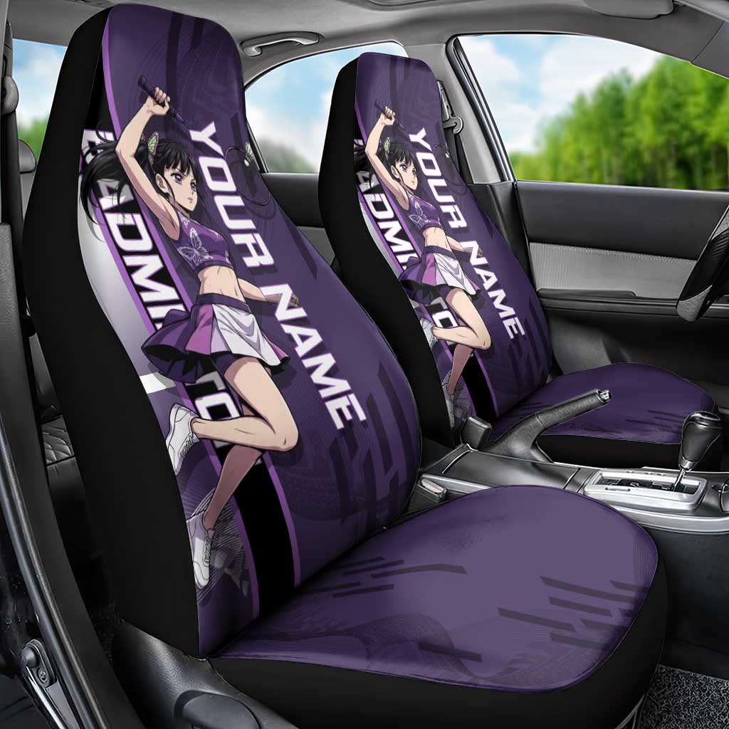 Personalized Shinazugawa Genya Demon Slayer Badminton Car Seat Cover with Racket Action Pose and Purple White Graphic Design - The Mazicc