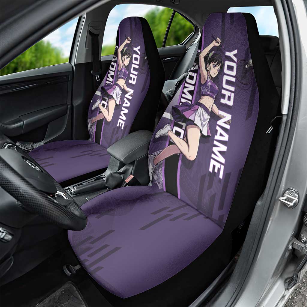 Personalized Shinazugawa Genya Demon Slayer Badminton Car Seat Cover with Racket Action Pose and Purple White Graphic Design - The Mazicc