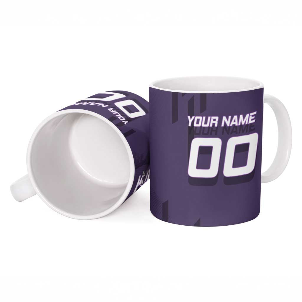 Personalized Shinazugawa Genya Demon Slayer Badminton Ceramic Mug with Racket Action Pose and Purple White Graphic Design - The Mazicc