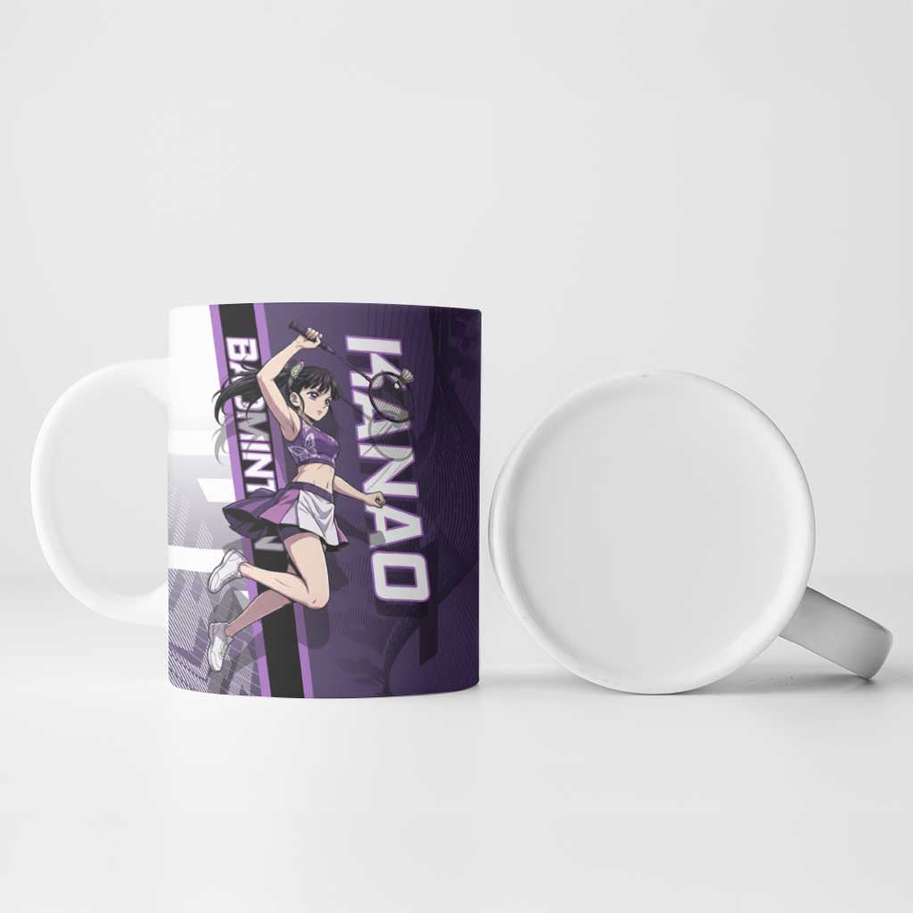 Personalized Shinazugawa Genya Demon Slayer Badminton Ceramic Mug with Racket Action Pose and Purple White Graphic Design - The Mazicc