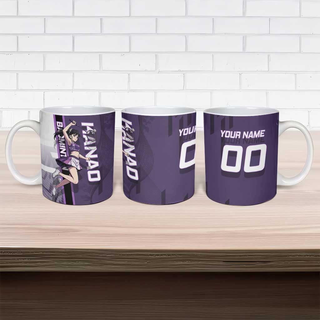 Personalized Shinazugawa Genya Demon Slayer Badminton Ceramic Mug with Racket Action Pose and Purple White Graphic Design - The Mazicc
