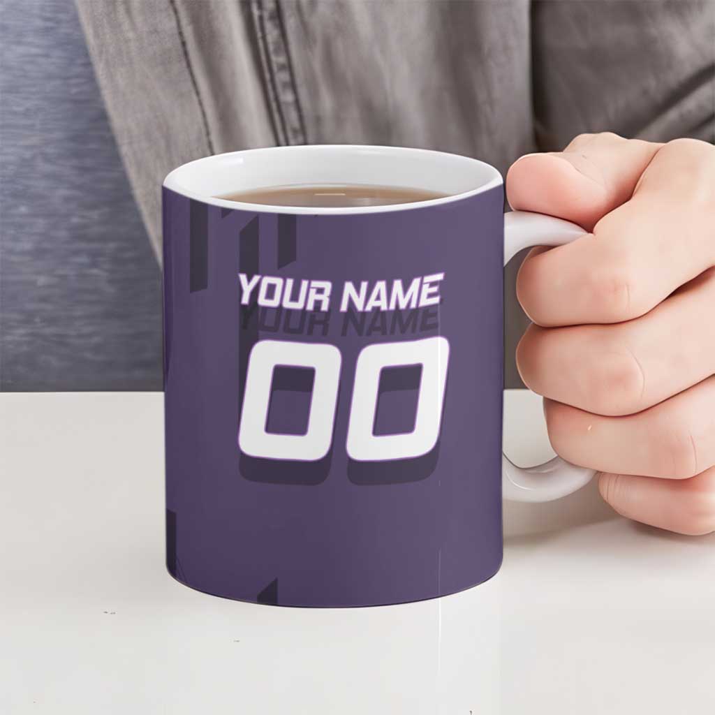 Personalized Shinazugawa Genya Demon Slayer Badminton Ceramic Mug with Racket Action Pose and Purple White Graphic Design - The Mazicc