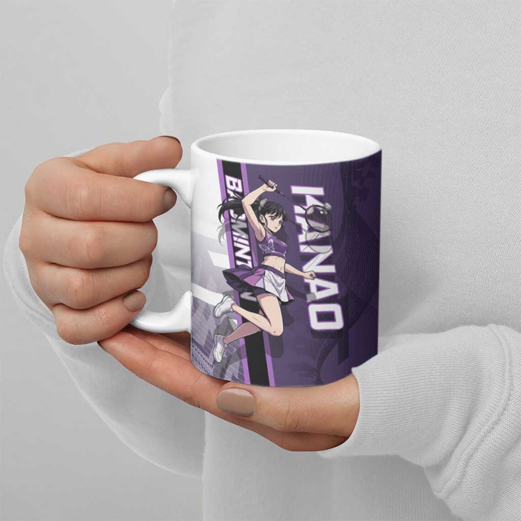 Personalized Shinazugawa Genya Demon Slayer Badminton Ceramic Mug with Racket Action Pose and Purple White Graphic Design - The Mazicc