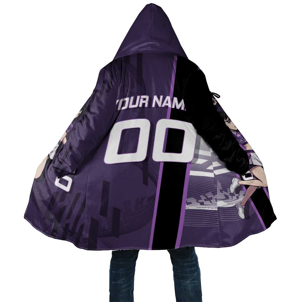 Personalized Shinazugawa Genya Demon Slayer Badminton Cloak with Racket Action Pose and Purple White Graphic Design - The Mazicc