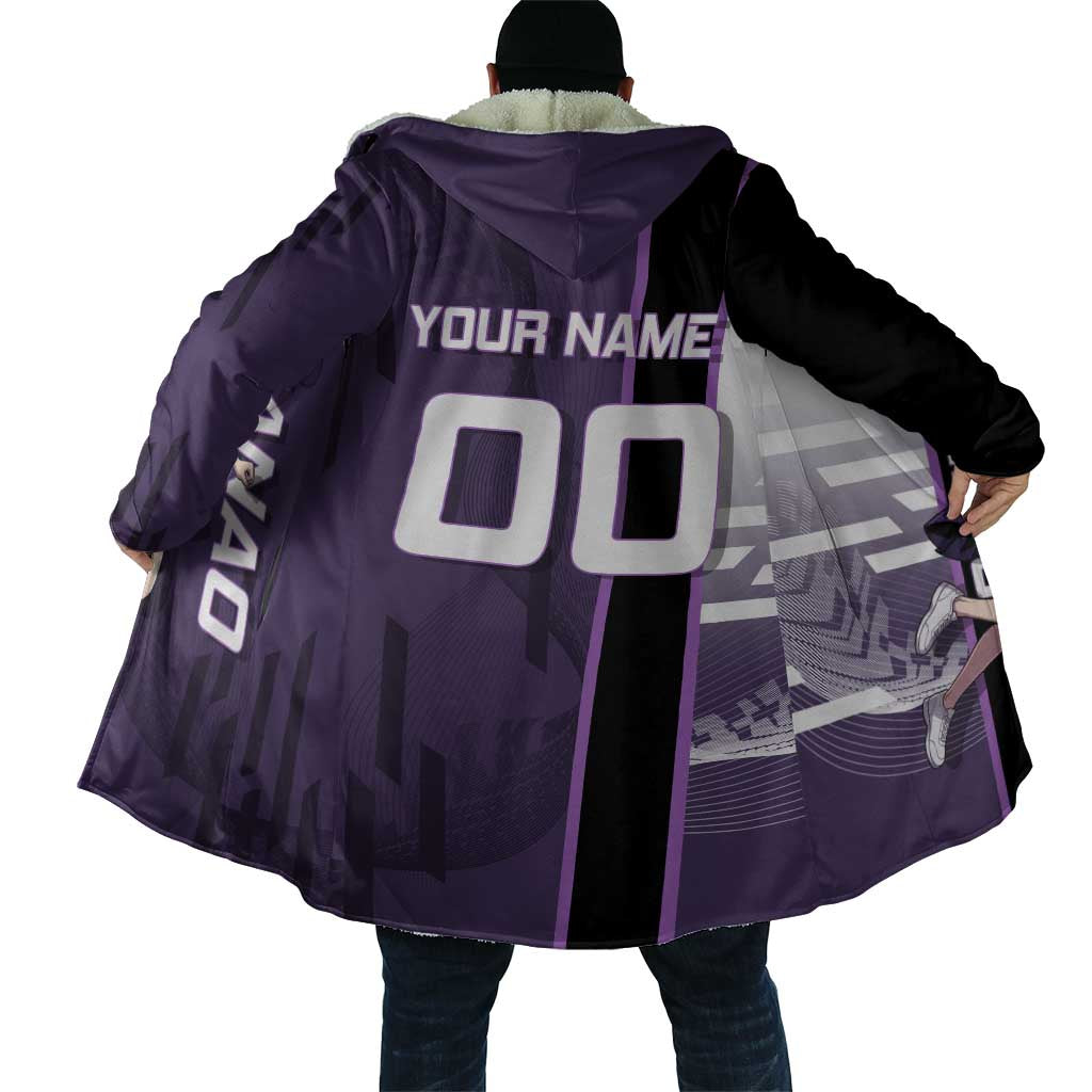 Personalized Shinazugawa Genya Demon Slayer Badminton Cloak with Racket Action Pose and Purple White Graphic Design - The Mazicc
