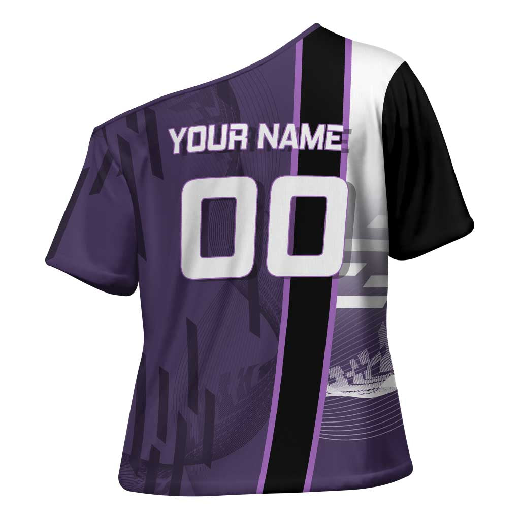 Personalized Shinazugawa Genya Demon Slayer Badminton Cross Shoulder Shirt with Racket Action Pose and Purple White Graphic Design - The Mazicc