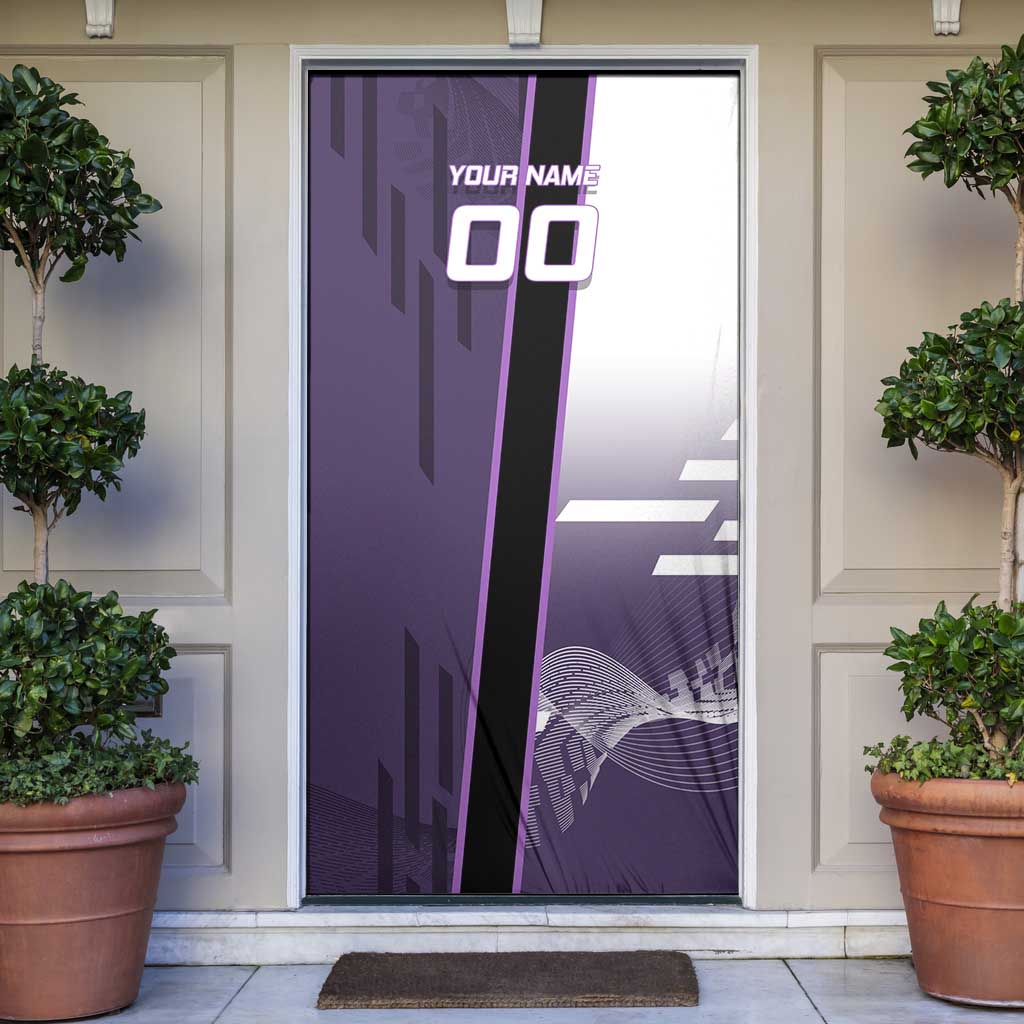 Personalized Shinazugawa Genya Demon Slayer Badminton Door Cover with Racket Action Pose and Purple White Graphic Design - The Mazicc