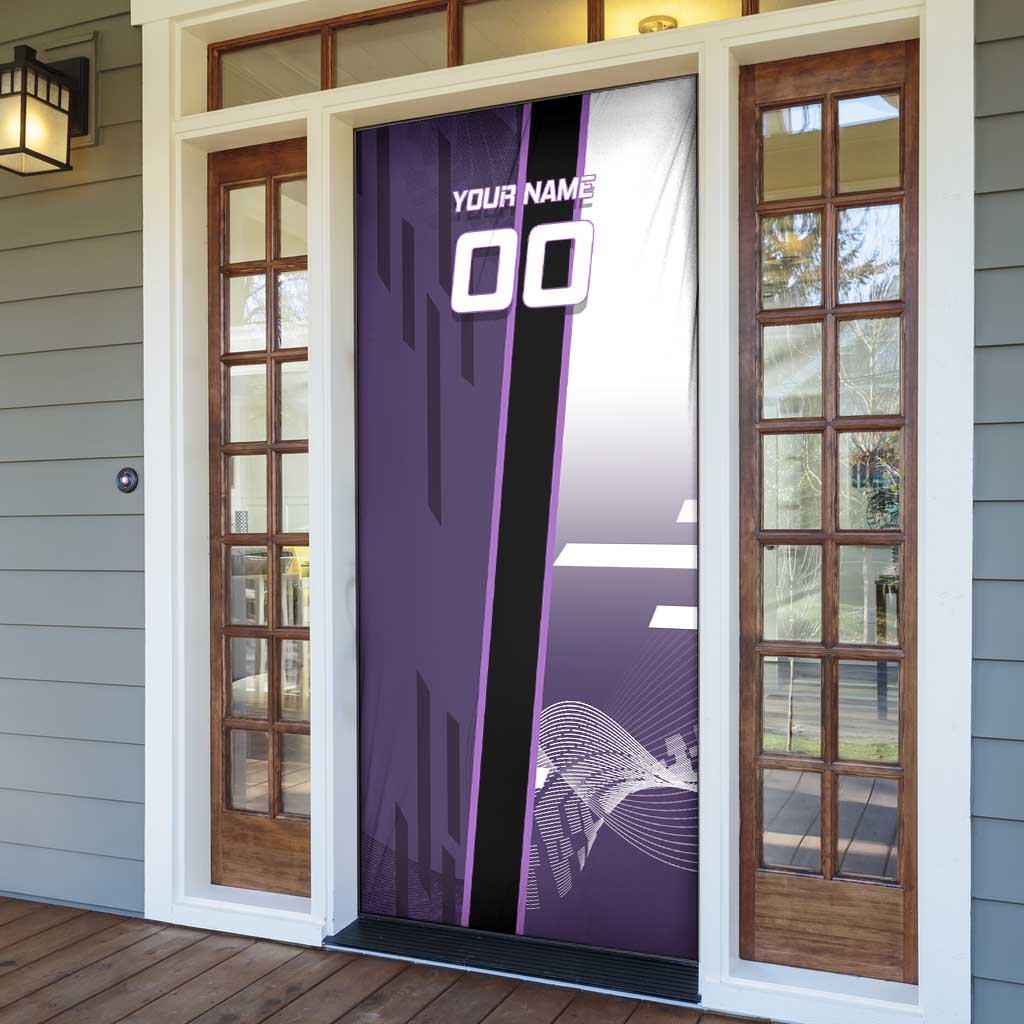 Personalized Shinazugawa Genya Demon Slayer Badminton Door Cover with Racket Action Pose and Purple White Graphic Design - The Mazicc