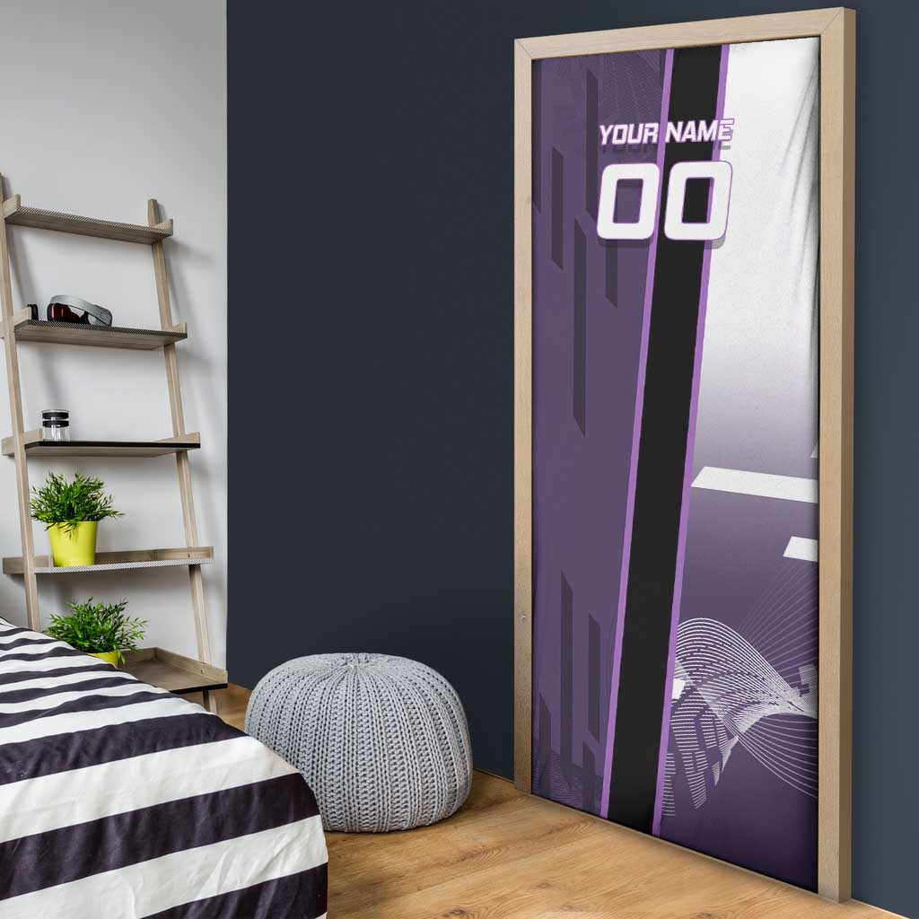 Personalized Shinazugawa Genya Demon Slayer Badminton Door Cover with Racket Action Pose and Purple White Graphic Design - The Mazicc