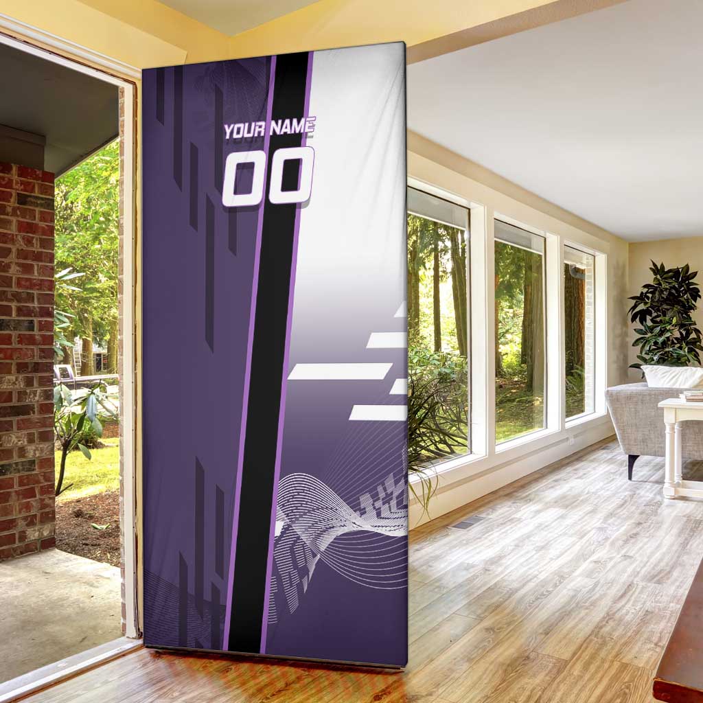 Personalized Shinazugawa Genya Demon Slayer Badminton Door Cover with Racket Action Pose and Purple White Graphic Design - The Mazicc